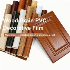 Wood grain pvc decorative film rolls for cabinet door surface lamination, waterproof moisture‑proof furniture pvc foil