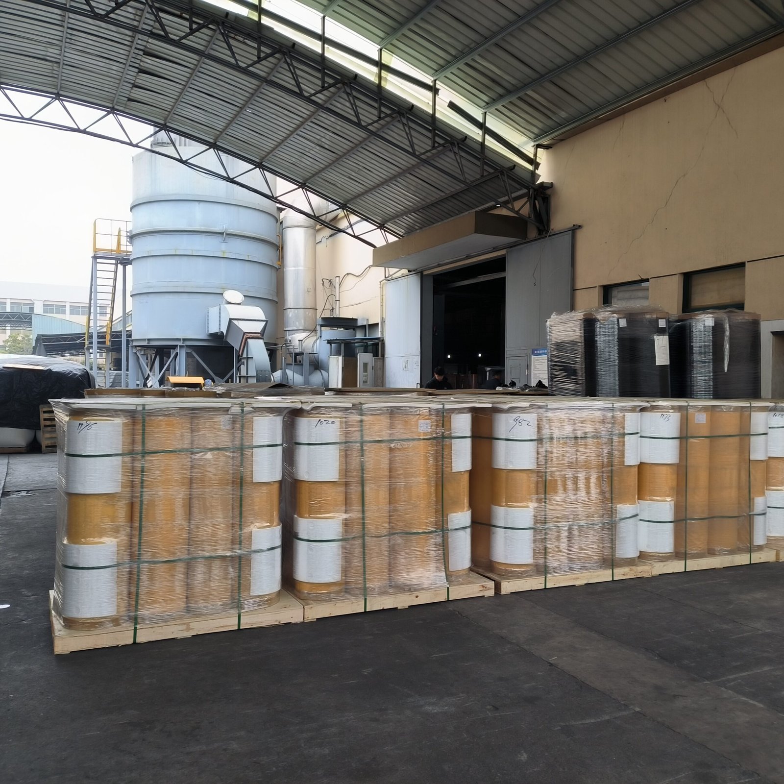 Shipment Delivery Bulk packed pvc foil rolls stacked in factory warehouse