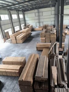 Packaged skirting board cartons stored in warehouse for bulk orders
