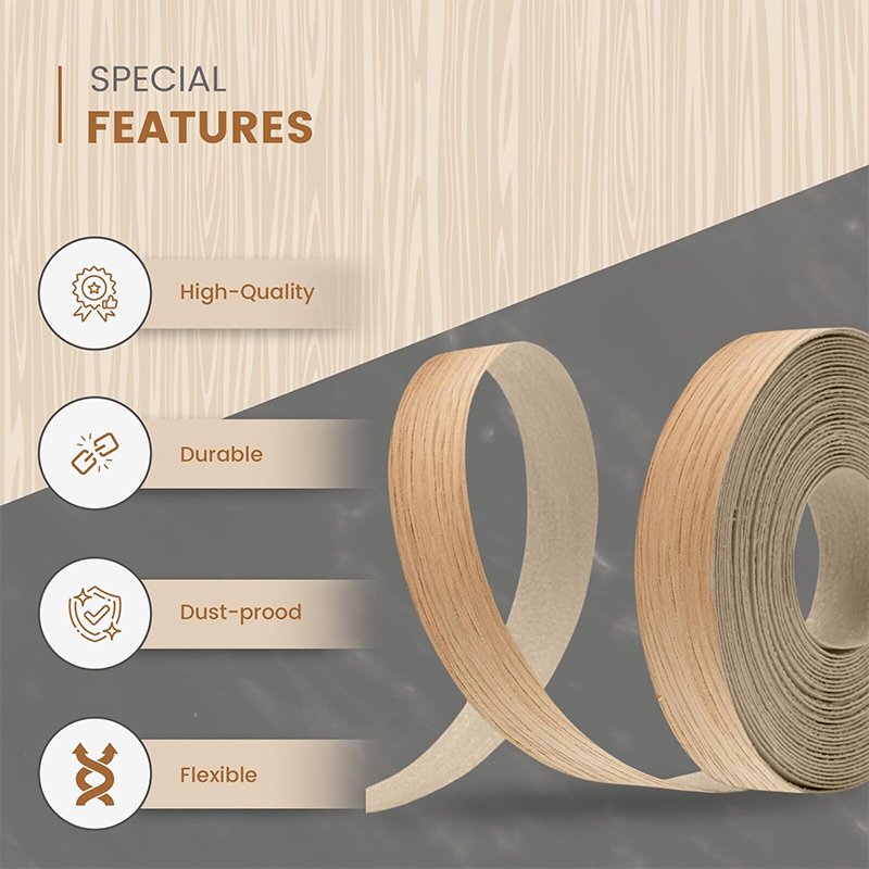 1mm pvc edge banding special features, high‑quality durable dustproof flexible pre‑glued edge banding roll for furniture panel edge finishing