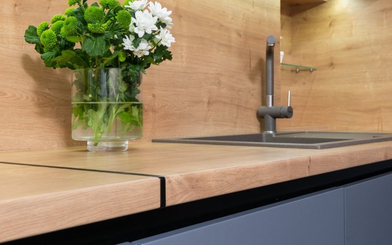 Grey edge banding on laminated furniture panels