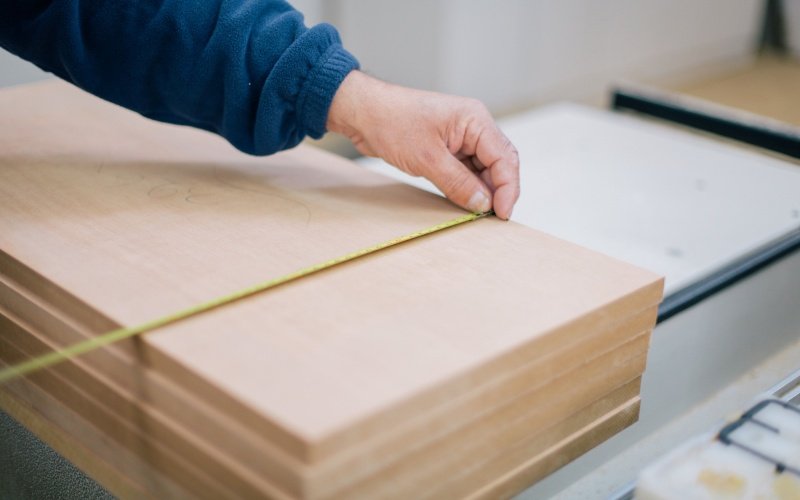Grey edge banding on plywood panels